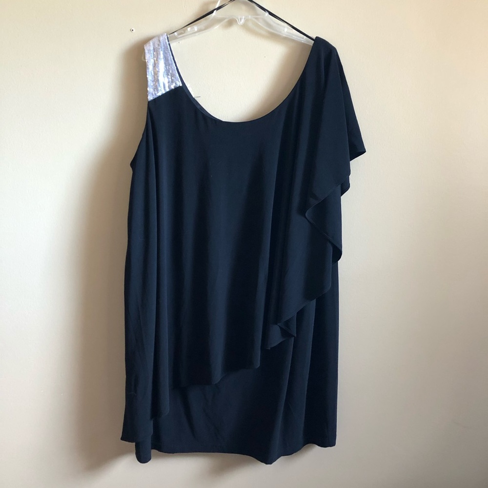Sophia Christina One Shoulder Layered Top Blouse Low Neck Short Sleeve 2X C